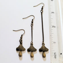 Load image into Gallery viewer, Magic Mushroom Earrings, Your Choice of Three Lengths, Dangle Drop Chain Earrings