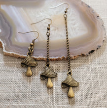 Load image into Gallery viewer, Magic Mushroom Earrings, Your Choice of Three Lengths, Dangle Drop Chain Earrings