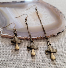 Load image into Gallery viewer, Magic Mushroom Earrings, Your Choice of Three Lengths, Dangle Drop Chain Earrings