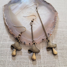 Load image into Gallery viewer, Magic Mushroom Earrings, Your Choice of Three Lengths, Dangle Drop Chain Earrings