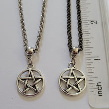 Load image into Gallery viewer, Pentagram Necklace, Your Choice of Gunmetal or Silver Rolo Chain, Five Pointed Star Pagan Wiccan Jewelry