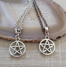 Load image into Gallery viewer, Pentagram Necklace, Your Choice of Gunmetal or Silver Rolo Chain, Five Pointed Star Pagan Wiccan Jewelry