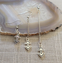Load image into Gallery viewer, Up and Down Arrow Earrings, Your Choice of Three Lengths, Long Dangle Drop Chain Earrings