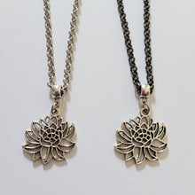 Load image into Gallery viewer, Chrysanthemum Flower Necklace, Your Choice of Gunmetal or Silver Rolo Chain