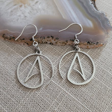 Load image into Gallery viewer, Atheist Earrings, Atheism Long Dangle Drop Earrings, Stainless Steel Charms