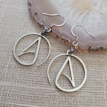 Load image into Gallery viewer, Atheist Earrings, Atheism Long Dangle Drop Earrings, Stainless Steel Charms