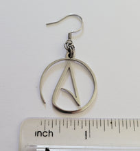 Load image into Gallery viewer, Atheist Earrings, Atheism Long Dangle Drop Earrings, Stainless Steel Charms