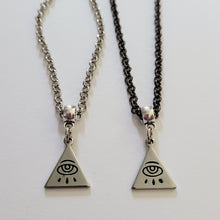 Load image into Gallery viewer, All Seeing Eye Necklace, Your Choice of Gunmetal or Silver Rolo Chain, Mens Illuminati Jewelry