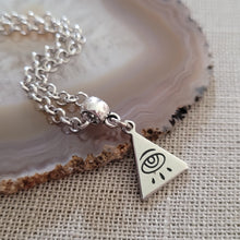 Load image into Gallery viewer, All Seeing Eye Necklace, Your Choice of Gunmetal or Silver Rolo Chain, Mens Illuminati Jewelry