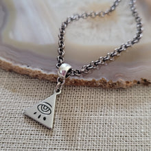 Load image into Gallery viewer, All Seeing Eye Necklace, Your Choice of Gunmetal or Silver Rolo Chain, Mens Illuminati Jewelry