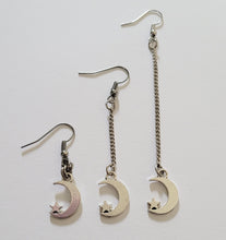 Load image into Gallery viewer, Crescent Moon and Star Earrings, Your Choice of Three Lengths, Long Dangle Drop Chain Earrings, Celestial Jewelry