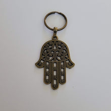 Load image into Gallery viewer, Hamsa Keychain, Bronze Key Ring Fob, Backpack Charm Zipper Pull