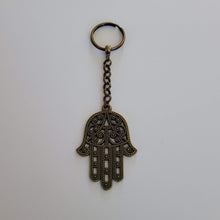 Load image into Gallery viewer, Hamsa Keychain, Bronze Key Ring Fob, Backpack Charm Zipper Pull