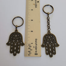 Load image into Gallery viewer, Hamsa Keychain, Bronze Key Ring Fob, Backpack Charm Zipper Pull