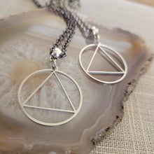 Load image into Gallery viewer, Alcoholics Anonymous Necklace, Your Choice of Gunmetal or Silver Rolo Chain, AA Sobriety Jewelry