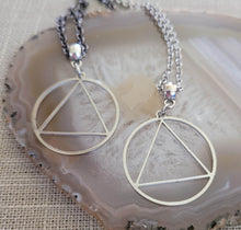 Load image into Gallery viewer, Alcoholics Anonymous Necklace, Your Choice of Gunmetal or Silver Rolo Chain, AA Sobriety Jewelry