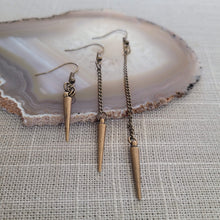 Load image into Gallery viewer, Bronze Spike Earrings  - Your Choice of Three Lengths - Long Dangle Chain Earrings
