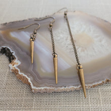 Load image into Gallery viewer, Bronze Spike Earrings  - Your Choice of Three Lengths - Long Dangle Chain Earrings