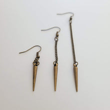 Load image into Gallery viewer, Bronze Spike Earrings  - Your Choice of Three Lengths - Long Dangle Chain Earrings