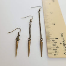 Load image into Gallery viewer, Bronze Spike Earrings  - Your Choice of Three Lengths - Long Dangle Chain Earrings