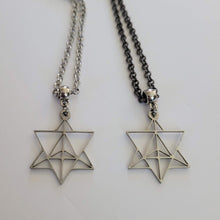 Load image into Gallery viewer, Merkaba Necklace, Your Choice of Gunmetal or Silver Rolo Chain, Mens Minimalist Jewelry