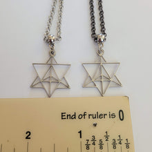 Load image into Gallery viewer, Merkaba Necklace, Your Choice of Gunmetal or Silver Rolo Chain, Mens Minimalist Jewelry