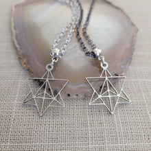 Load image into Gallery viewer, Merkaba Necklace, Your Choice of Gunmetal or Silver Rolo Chain, Mens Minimalist Jewelry