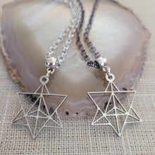Load image into Gallery viewer, Merkaba Necklace, Your Choice of Gunmetal or Silver Rolo Chain, Mens Minimalist Jewelry