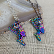 Load image into Gallery viewer, Titanium Queen Nefertiti Necklace, Your Choice of Rolo Chain, Egyptian Rainbow Iridescent Mixed Metals Jewelry