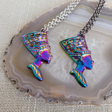 Load image into Gallery viewer, Titanium Queen Nefertiti Necklace, Your Choice of Rolo Chain, Egyptian Rainbow Iridescent Mixed Metals Jewelry