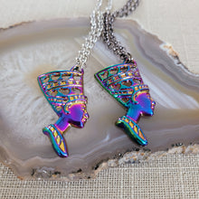 Load image into Gallery viewer, Titanium Queen Nefertiti Necklace, Your Choice of Rolo Chain, Egyptian Rainbow Iridescent Mixed Metals Jewelry