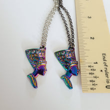 Load image into Gallery viewer, Titanium Queen Nefertiti Necklace, Your Choice of Rolo Chain, Egyptian Rainbow Iridescent Mixed Metals Jewelry
