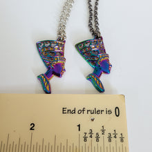 Load image into Gallery viewer, Titanium Queen Nefertiti Necklace, Your Choice of Rolo Chain, Egyptian Rainbow Iridescent Mixed Metals Jewelry
