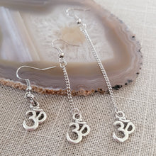 Load image into Gallery viewer, Ohm Om Aum Earrings, Long Dangle Drop Chain Earrings, Bohemian Yoga Jewelry