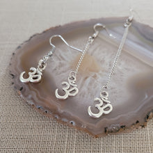 Load image into Gallery viewer, Ohm Om Aum Earrings, Long Dangle Drop Chain Earrings, Bohemian Yoga Jewelry