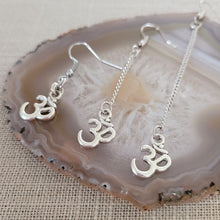Load image into Gallery viewer, Ohm Om Aum Earrings, Long Dangle Drop Chain Earrings, Bohemian Yoga Jewelry