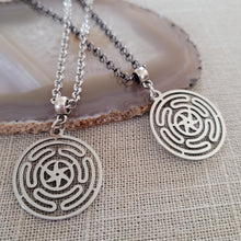 Load image into Gallery viewer, Hecate Wheel Necklace, Your Choice of Gunmetal or Silver Rolo Chain, Mens Jewelry