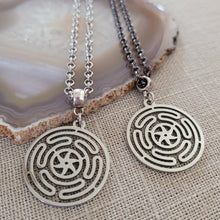 Load image into Gallery viewer, Hecate Wheel Necklace, Your Choice of Gunmetal or Silver Rolo Chain, Mens Jewelry