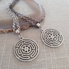 Load image into Gallery viewer, Hecate Wheel Necklace, Your Choice of Gunmetal or Silver Rolo Chain, Mens Jewelry