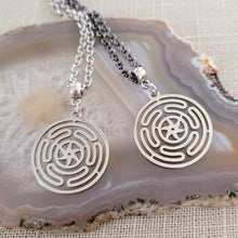 Load image into Gallery viewer, Hecate Wheel Necklace, Your Choice of Gunmetal or Silver Rolo Chain, Mens Jewelry