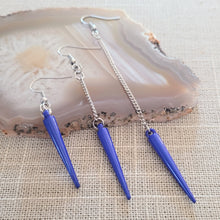 Load image into Gallery viewer, Royal Blue  Spike Earrings, Long Dangle Chain Earrings in Your Choice of Three Lengths