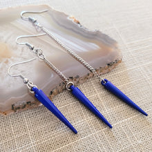 Load image into Gallery viewer, Royal Blue  Spike Earrings, Long Dangle Chain Earrings in Your Choice of Three Lengths