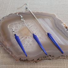 Load image into Gallery viewer, Royal Blue  Spike Earrings, Long Dangle Chain Earrings in Your Choice of Three Lengths
