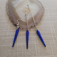 Load image into Gallery viewer, Royal Blue  Spike Earrings, Long Dangle Chain Earrings in Your Choice of Three Lengths