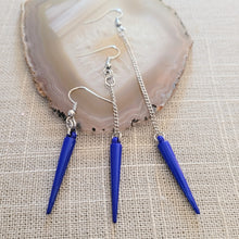 Load image into Gallery viewer, Royal Blue  Spike Earrings, Long Dangle Chain Earrings in Your Choice of Three Lengths