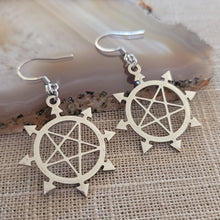 Load image into Gallery viewer, Inverted Pentagram Earrings, 8 Pointed Star Dangle Drop Earrings,