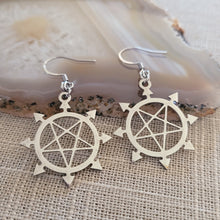 Load image into Gallery viewer, Inverted Pentagram Earrings, 8 Pointed Star Dangle Drop Earrings,