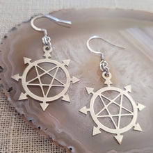 Load image into Gallery viewer, Inverted Pentagram Earrings, 8 Pointed Star Dangle Drop Earrings,