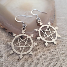 Load image into Gallery viewer, Inverted Pentagram Earrings, 8 Pointed Star Dangle Drop Earrings,