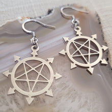 Load image into Gallery viewer, Inverted Pentagram Earrings, 8 Pointed Star Dangle Drop Earrings,